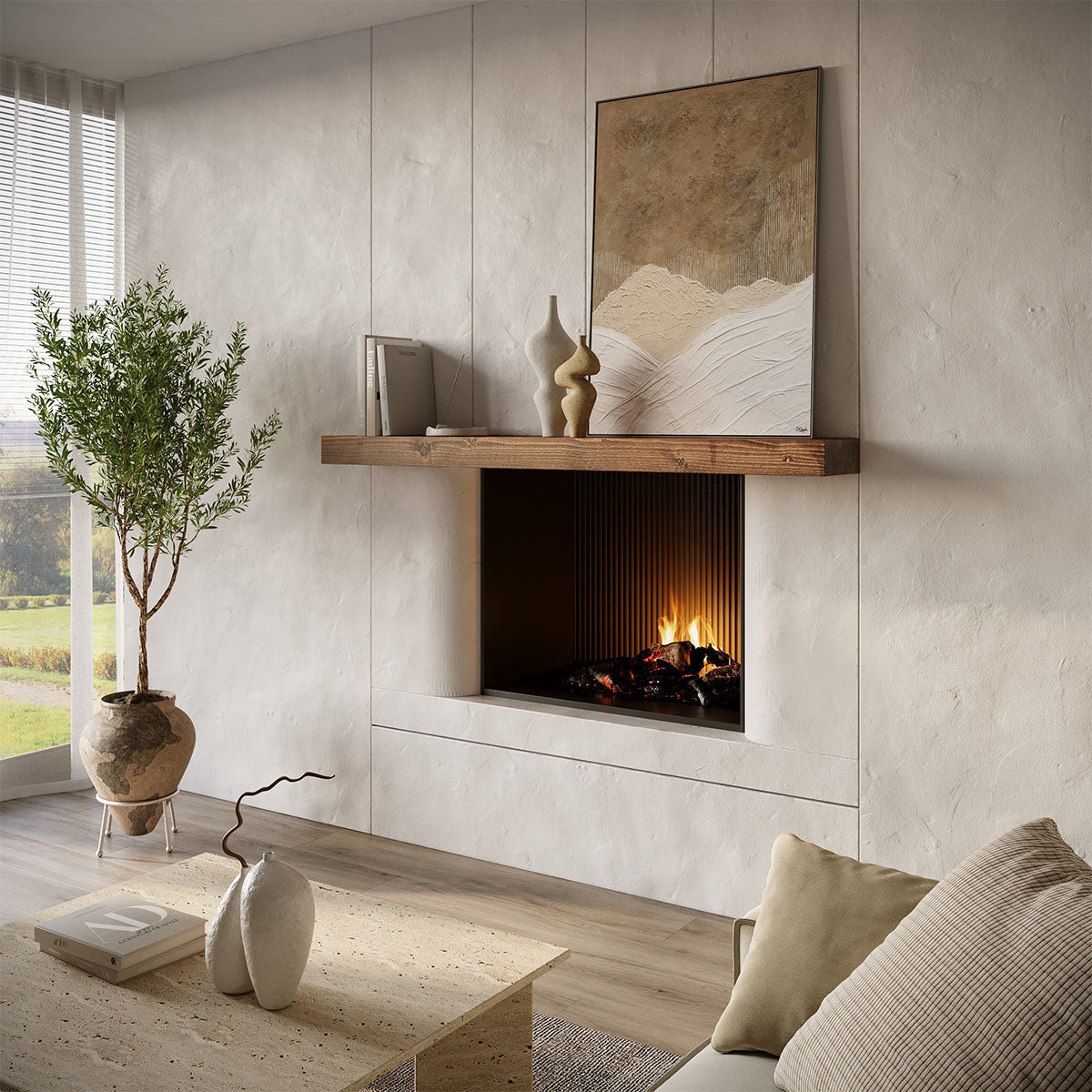 Textured Solid Floating Timber Fireplace Mantel Shelf by Dogberrycollections