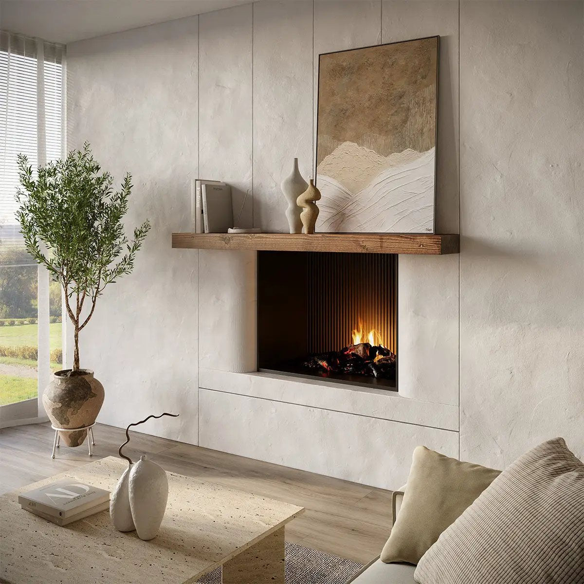 Textured Solid Floating Timber Fireplace Mantel Shelf by Dogberrycollections