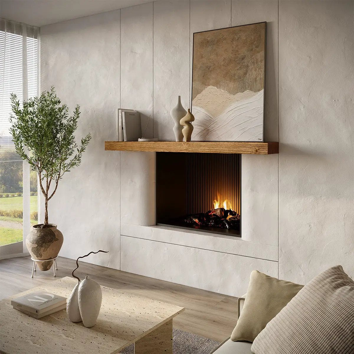 Textured Solid Floating Timber Fireplace Mantel Shelf by Dogberrycollections