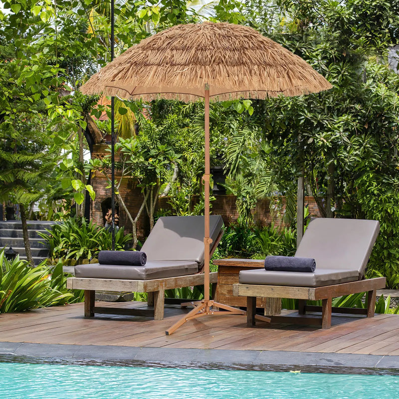 6.5 Feet Thatched Tiki Umbrella with Foldable Stand Push Button Tilt-Natural by DirectDeals