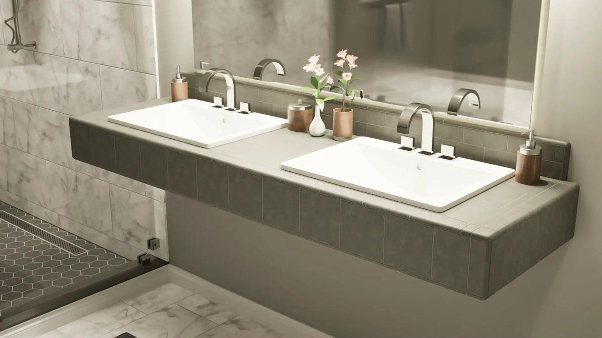 The Original Floating Bathroom Vanity Kit™ with Orange Waterproof Board & Original Vanity Bracket® by The Original Granite Bracket