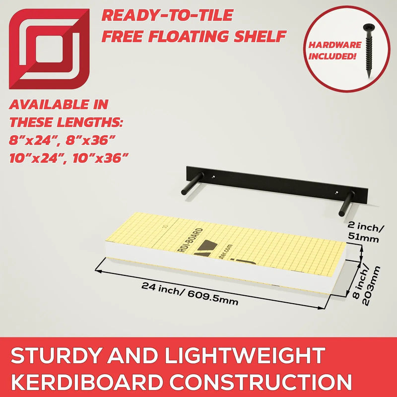 The Original™ Ready-to-Tile Free Floating Shelf with Orange Waterproof Board by The Original Granite Bracket