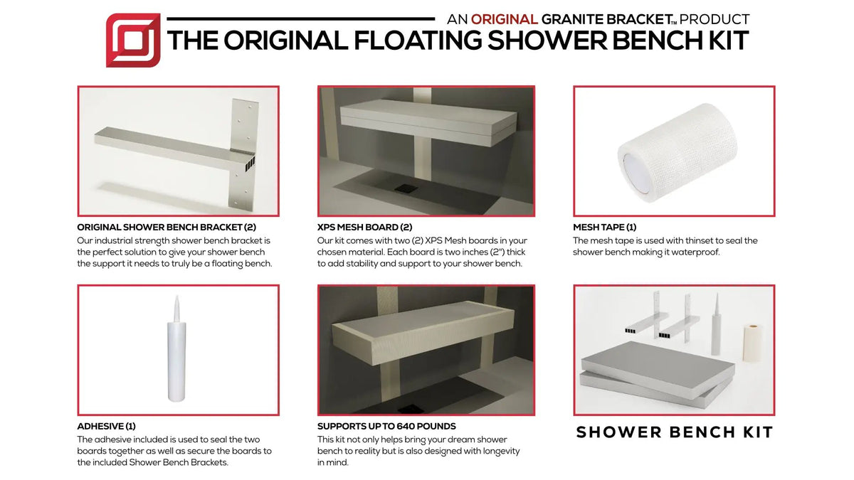 The Original Floating Shower Bench Kit­™ with wedi® & Original Shower Bench Bracket® by The Original Granite Bracket