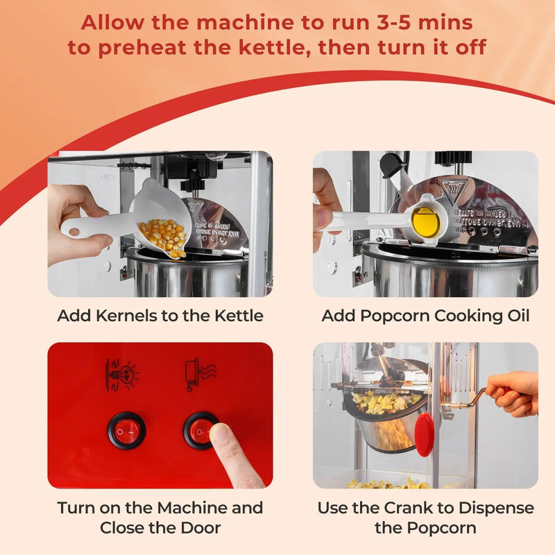 Theater Style Countertop Popcorn Maker with Stainless Steel Kettle-Red by DirectDeals