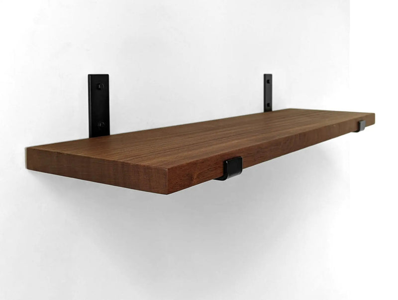 Thick Oak Shelf with Black Steel J Brackets by NookWoodworking
