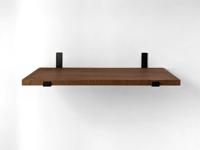 Thick Oak Shelf with Black Steel J Brackets by NookWoodworking