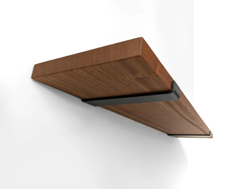 Thick Mahogany Shelf with Black Steel J Brackets by NookWoodworking