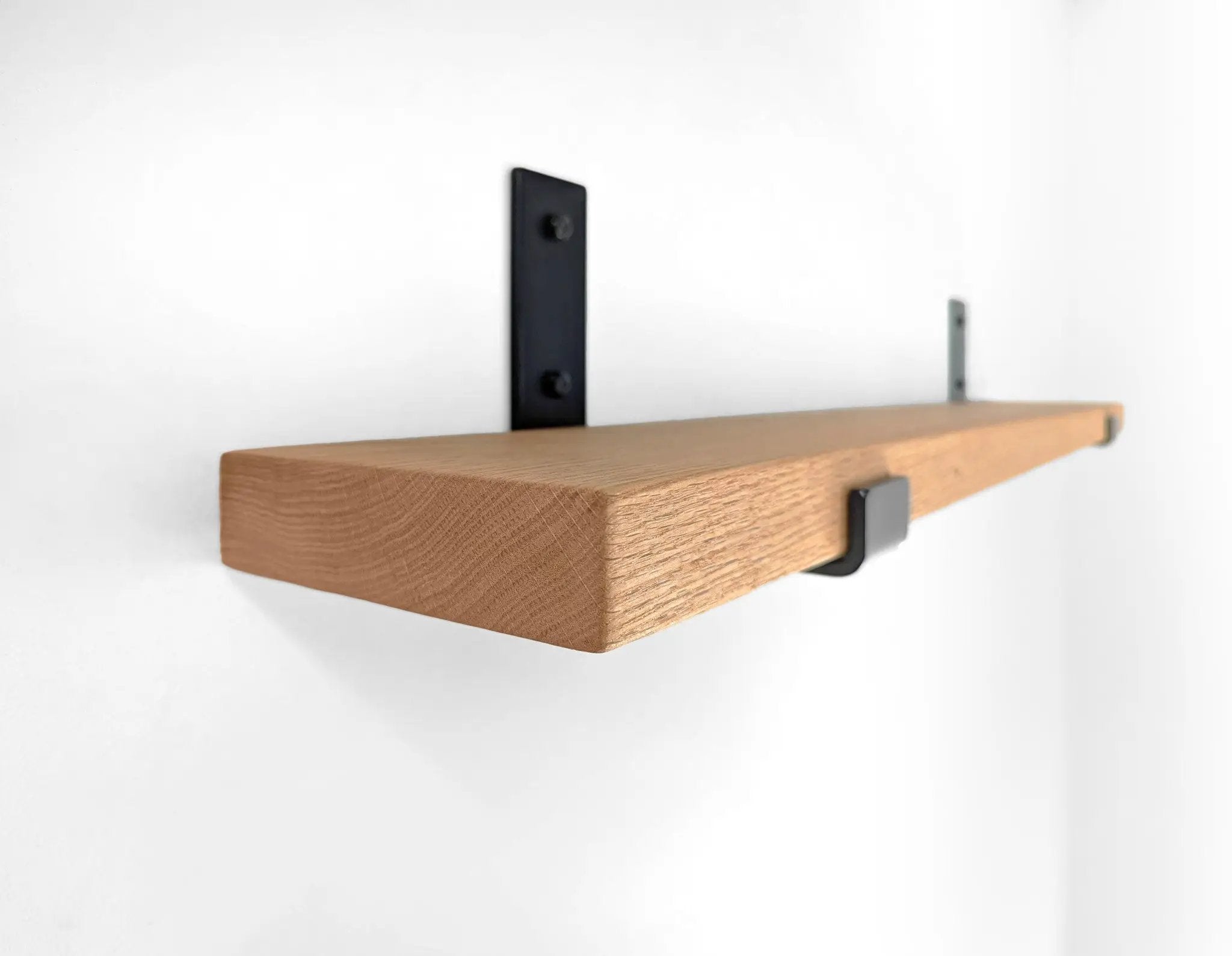 Thick Oak Shelf with Black Steel J Brackets by NookWoodworking