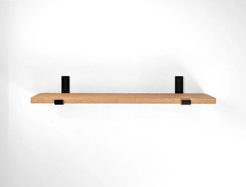 Thick Oak Shelf with Black Steel J Brackets by NookWoodworking