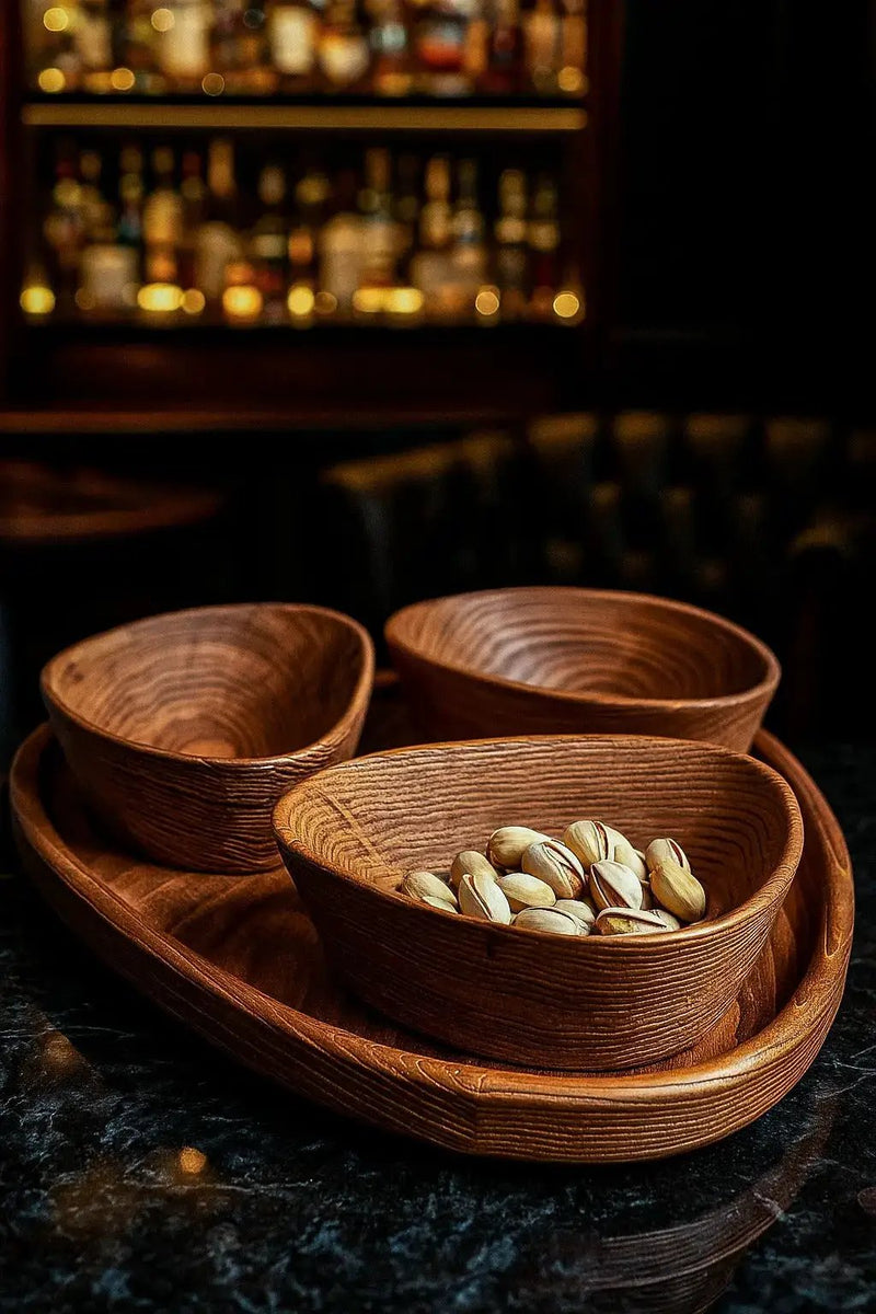 Handcrafted Luxury Wooden Nut Bowl Set with Tray by Gizz