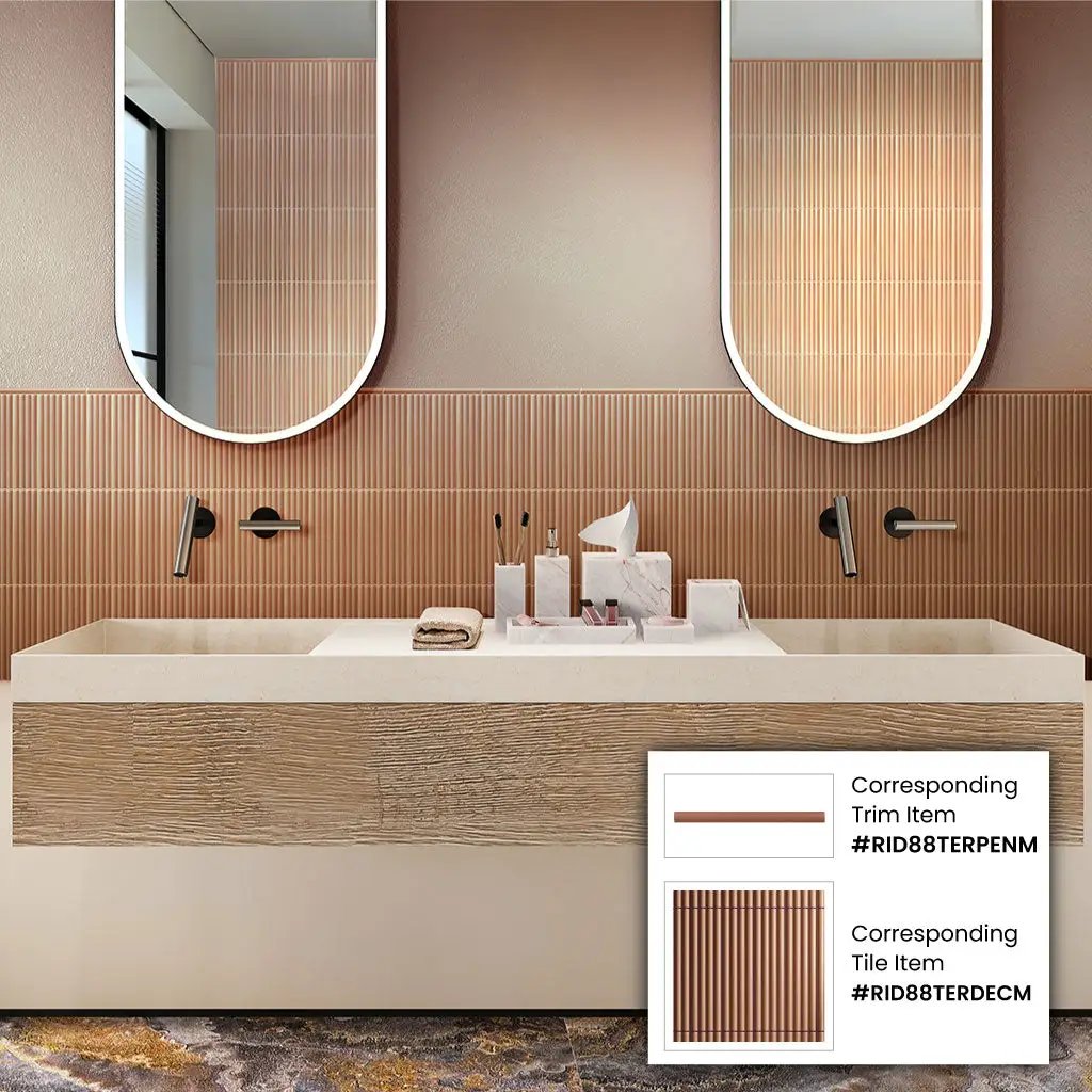 Red 0.5x8 Matte Ceramic Pencil Tile Trim (10 pack, 0.3 sq ft/case) by Apollo Tile