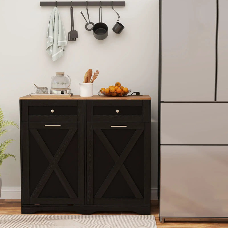Tilt Out Trash Can Cabinet with Outlets and Adjustable Shelf by DirectDeals