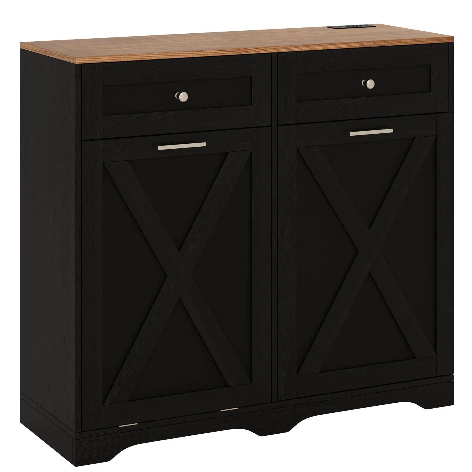 Tilt Out Trash Can Cabinet with Outlets and Adjustable Shelf by DirectDeals