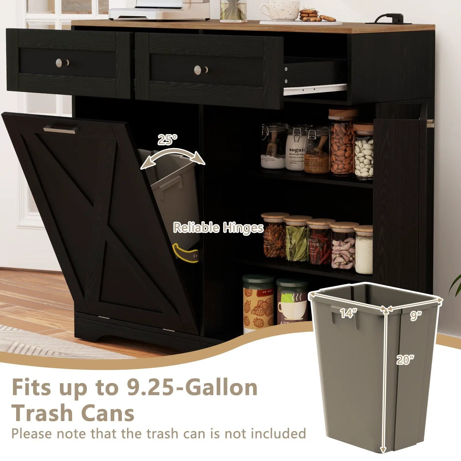 Tilt Out Trash Can Cabinet with Outlets and Adjustable Shelf by DirectDeals