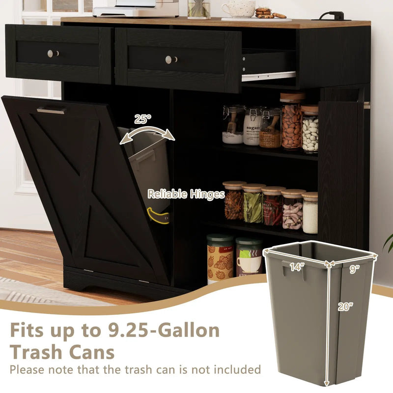 Tilt Out Trash Can Cabinet with Outlets and Adjustable Shelf by DirectDeals