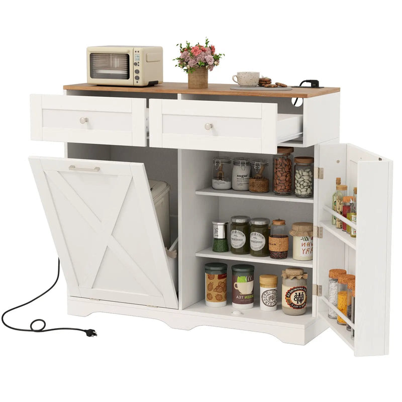 Tilt Out Trash Can Cabinet with Outlets and Adjustable Shelf by DirectDeals