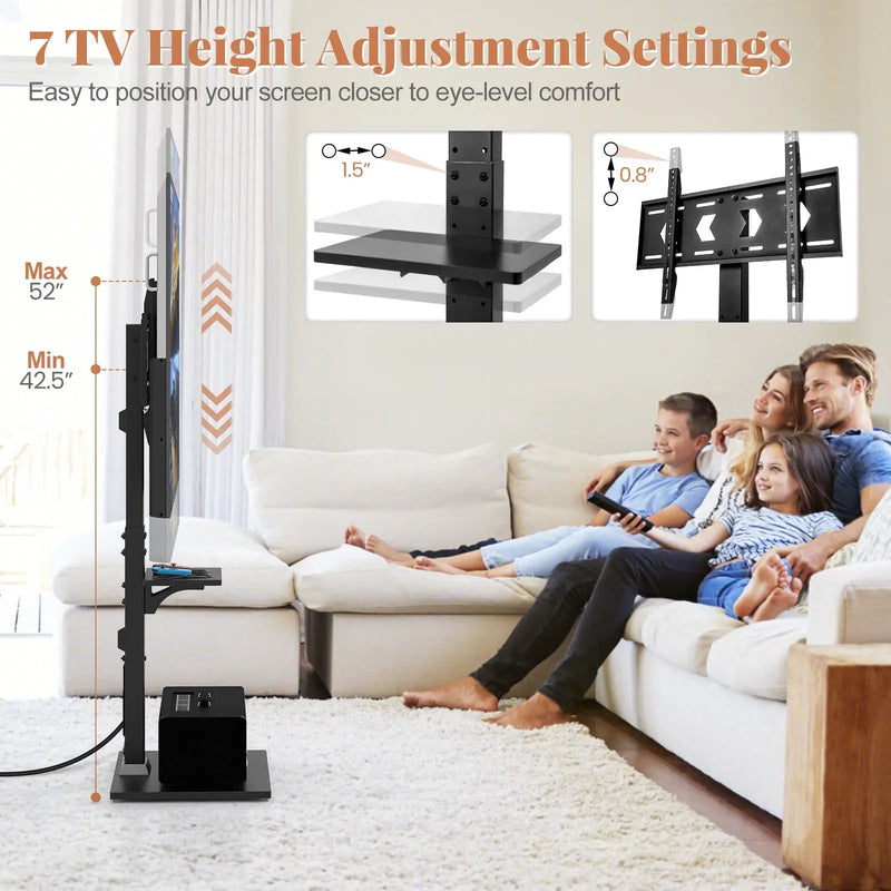 Tilt and Height Adjustable Floor TV Stand with Power Outlet and Adjustable AV Shelf by DirectDeals