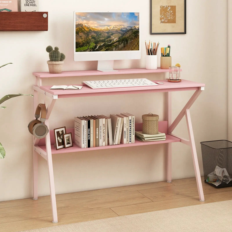 Space Saving Computer Desk with Monitor Stand and Extra Storage Shelf for Work Study by DirectDeals