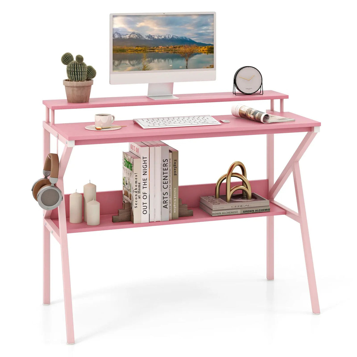 Space Saving Computer Desk with Monitor Stand and Extra Storage Shelf for Work Study, photo 17 of 32