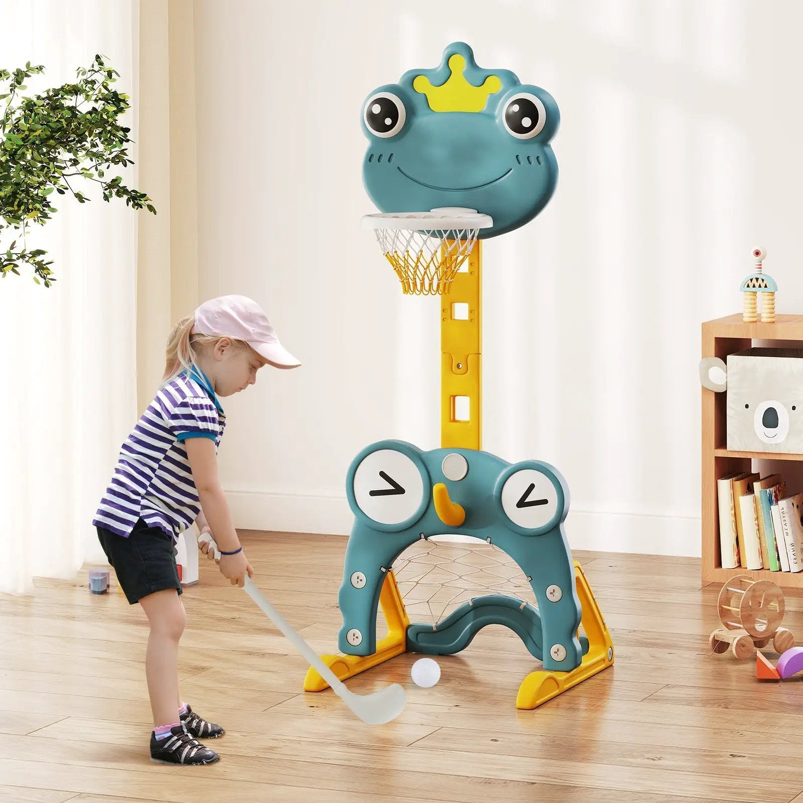 4-in-1 Toddler Basketball Hoop with Rim and Soccer Goal for 3+ Kids by DirectDeals