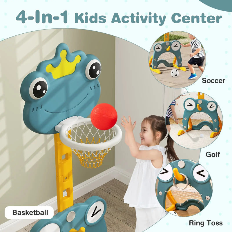 4-in-1 Toddler Basketball Hoop with Rim and Soccer Goal for 3+ Kids by DirectDeals