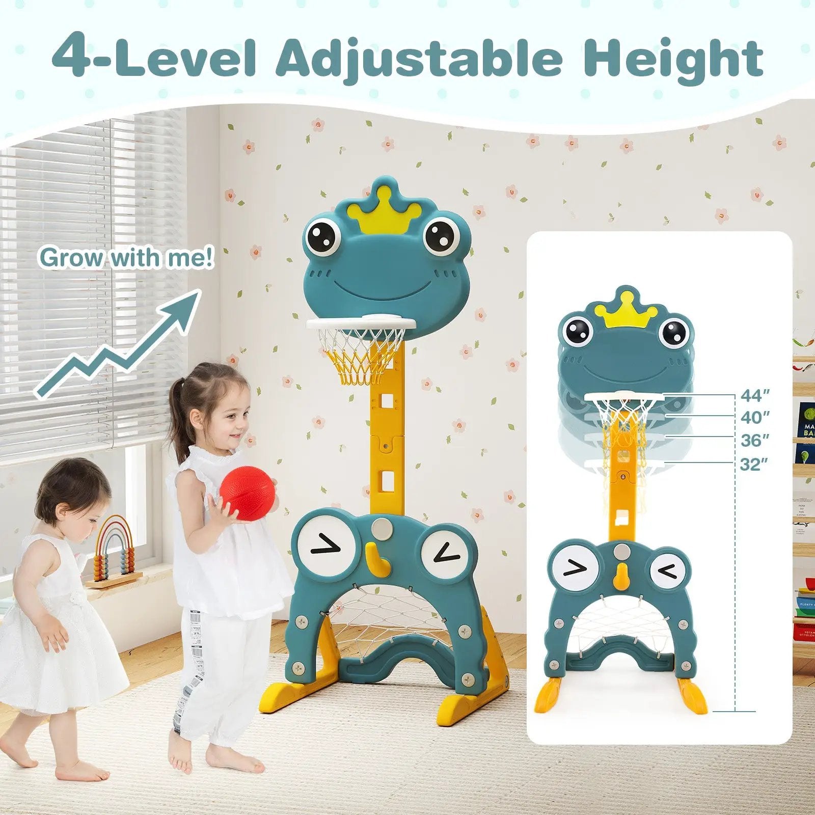 4-in-1 Toddler Basketball Hoop with Rim and Soccer Goal for 3+ Kids by DirectDeals