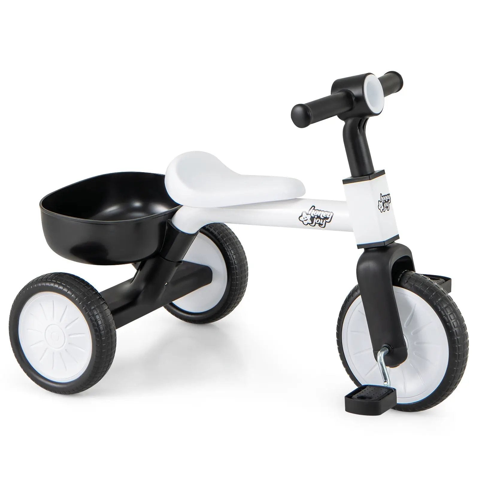 Toddler Convertible Trike with 86° Limited Steering Angle and Carbon Steel Frame-White by DirectDeals