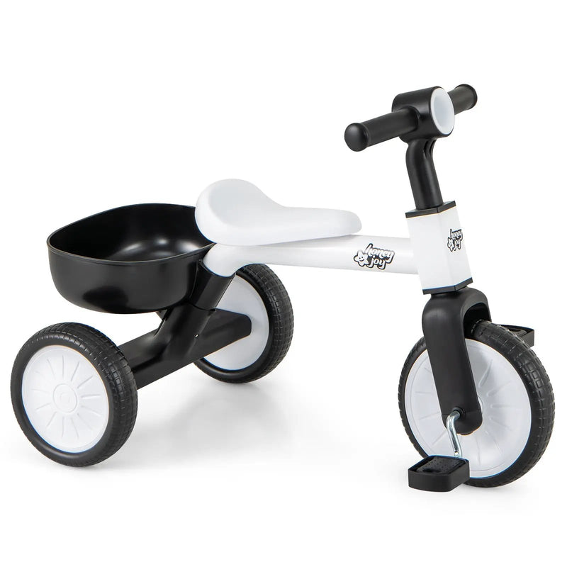 Toddler Convertible Trike with 86° Limited Steering Angle and Carbon Steel Frame-White by DirectDeals