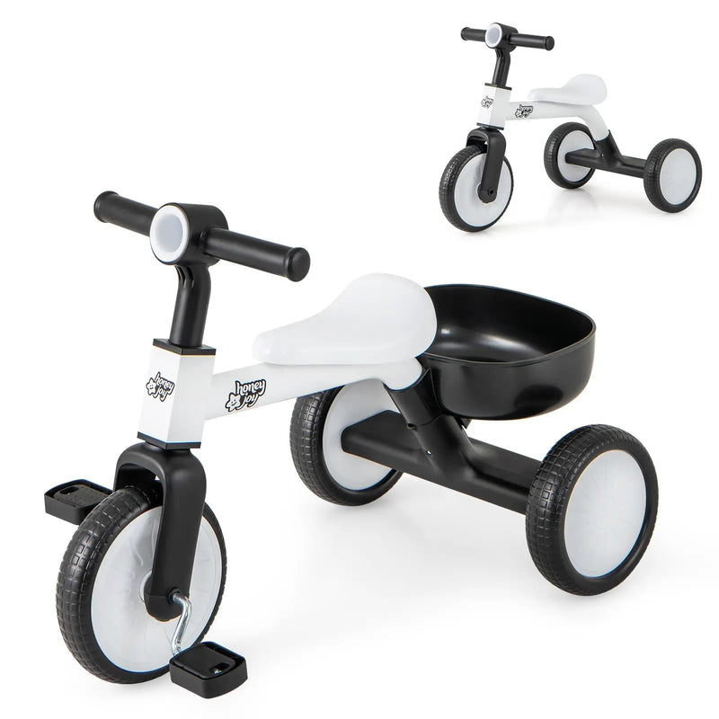 Toddler Convertible Trike with 86° Limited Steering Angle and Carbon Steel Frame-White by DirectDeals