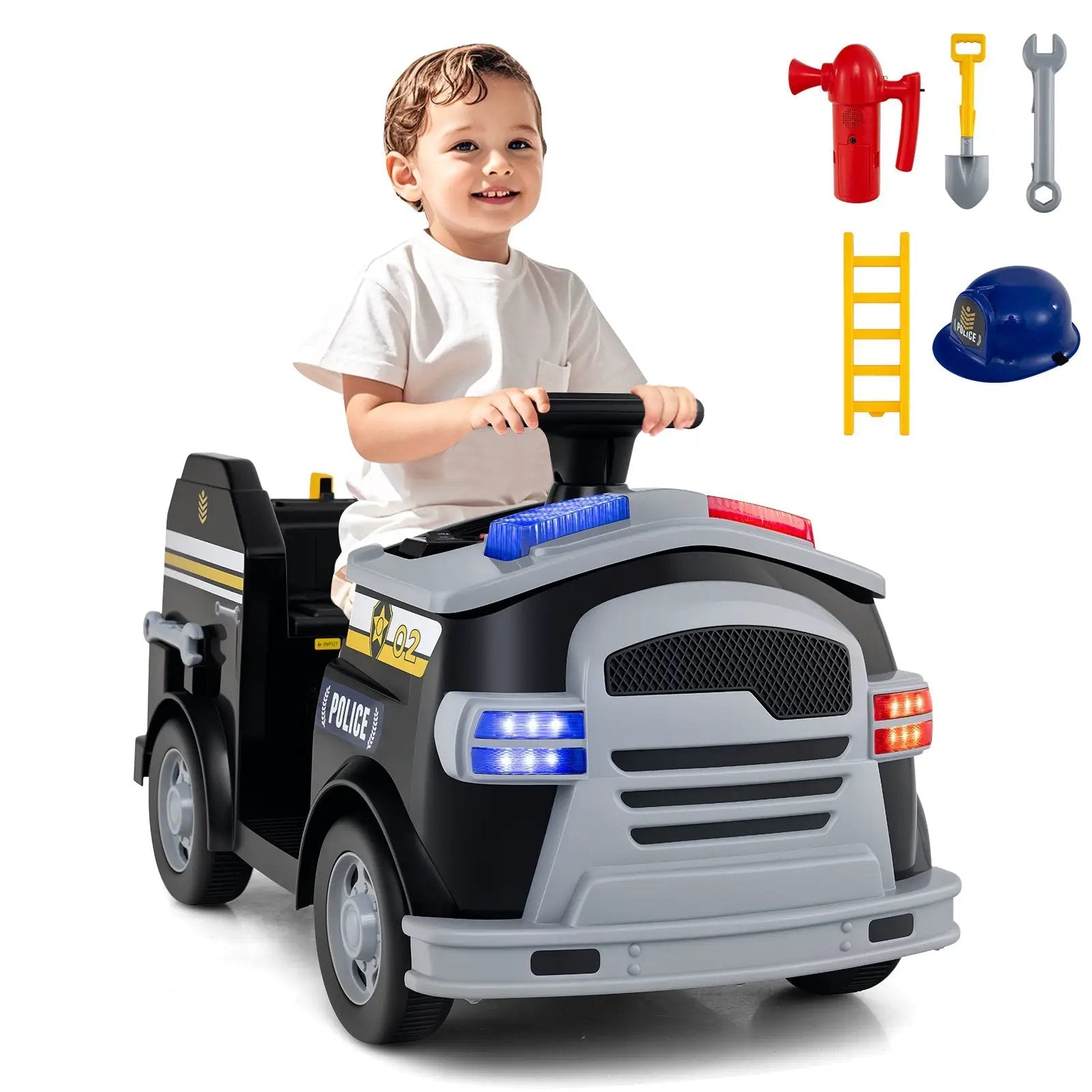 12V Toddler Fire Toy Car with Shovel and Wrench for Ages 37-95 Months by DirectDeals