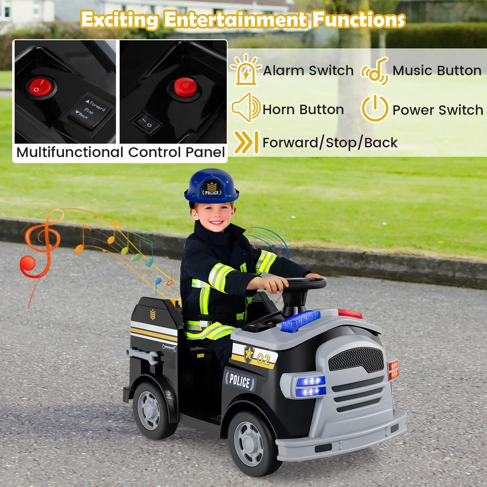 12V Toddler Fire Toy Car with Shovel and Wrench for Ages 37-95 Months by DirectDeals