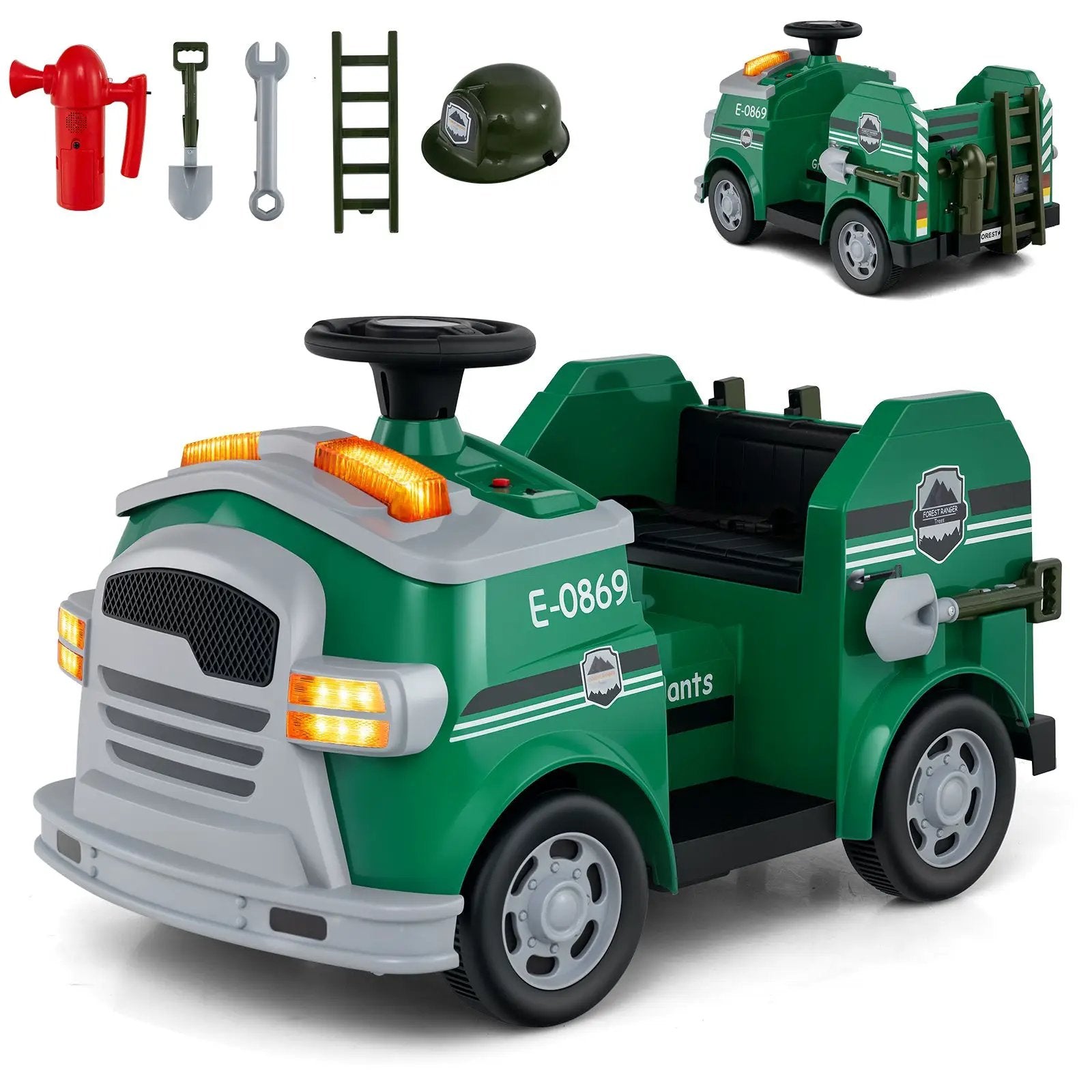 12V Toddler Fire Toy Car with Shovel and Wrench for Ages 37-95 Months by DirectDeals