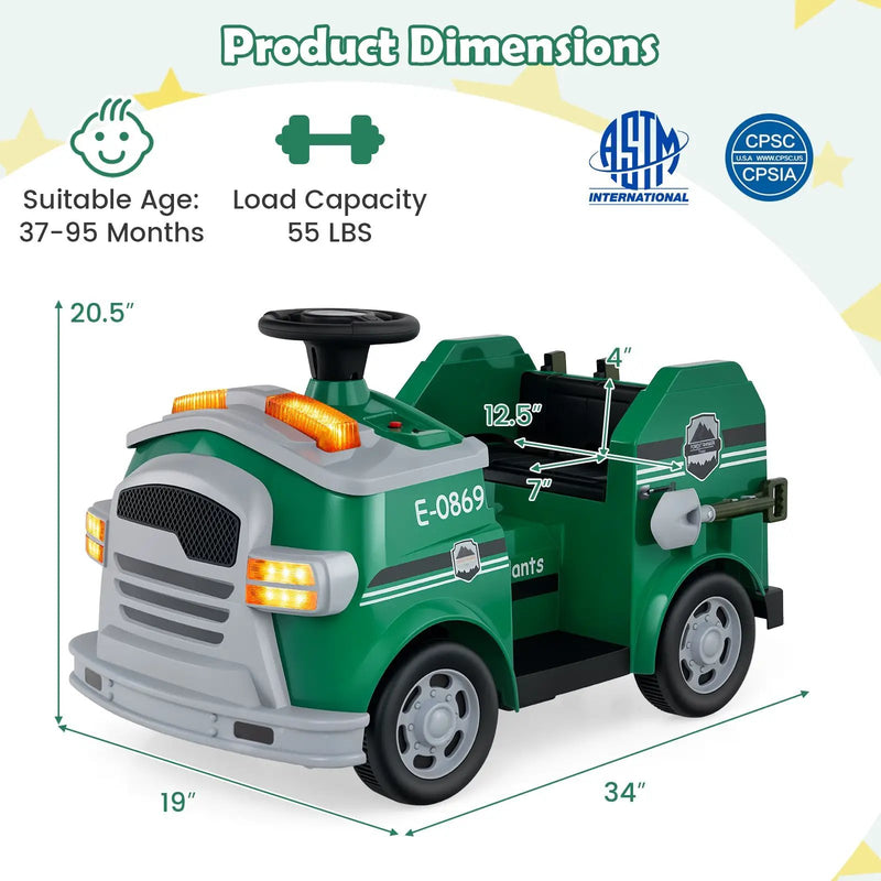 12V Toddler Fire Toy Car with Shovel and Wrench for Ages 37-95 Months by DirectDeals