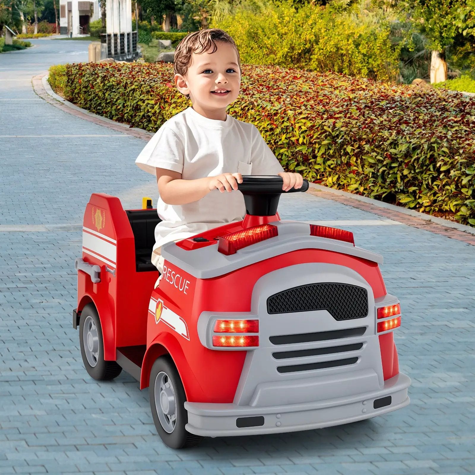 12V Toddler Fire Toy Car with Shovel and Wrench for Ages 37-95 Months by DirectDeals