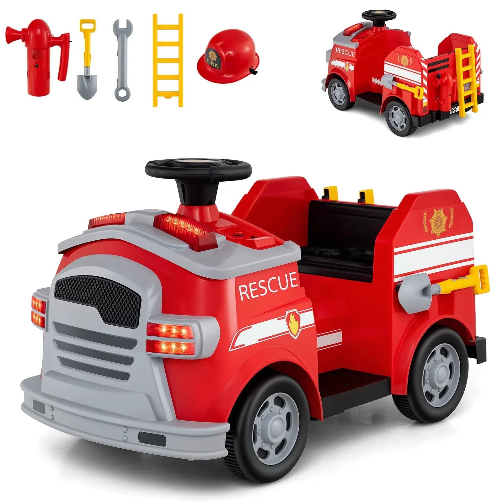 12V Toddler Fire Toy Car with Shovel and Wrench for Ages 37-95 Months by DirectDeals