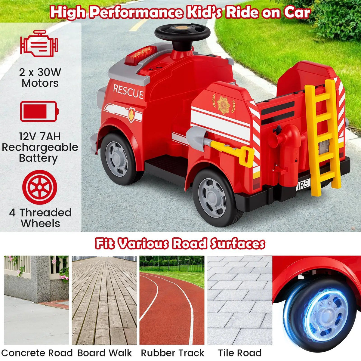 12V Toddler Fire Toy Car with Shovel and Wrench for Ages 37-95 Months, photo 17 of 24
