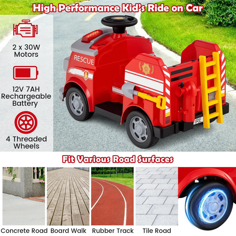 12V Toddler Fire Toy Car with Shovel and Wrench for Ages 37-95 Months by DirectDeals