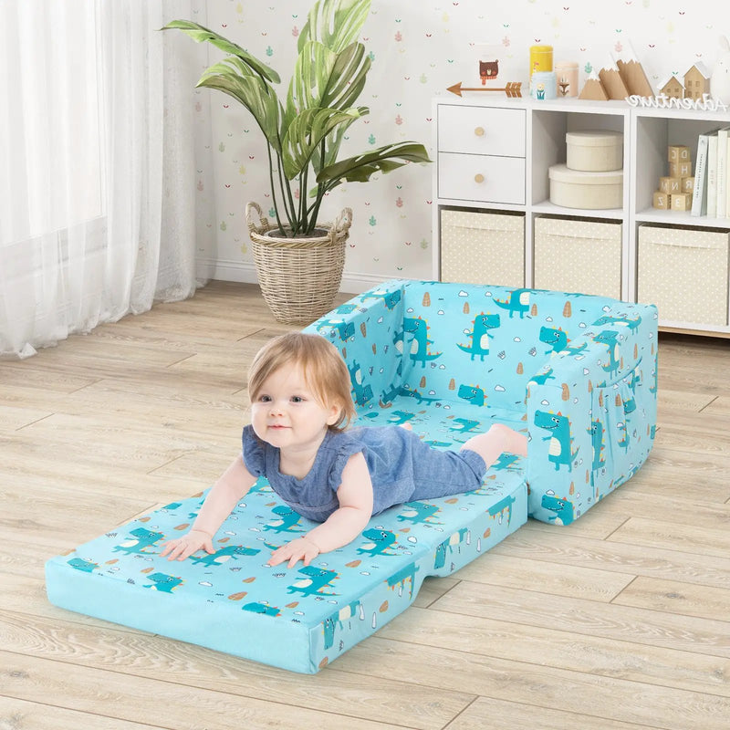 Kids Recliner Sofa Converts to Sleeper Bed for Boys Girls-Blue by DirectDeals