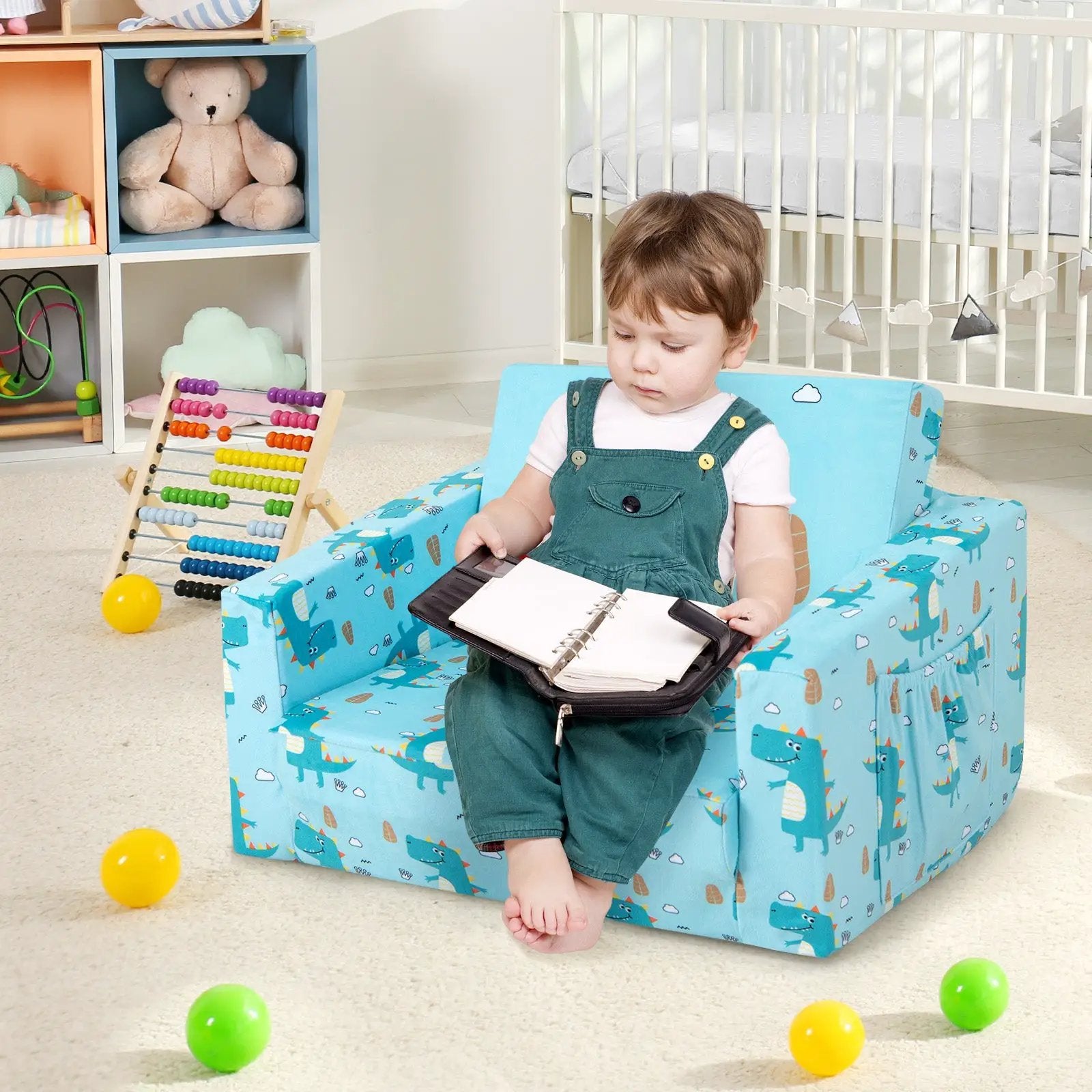 Kids Recliner Sofa Converts to Sleeper Bed for Boys Girls-Blue by DirectDeals
