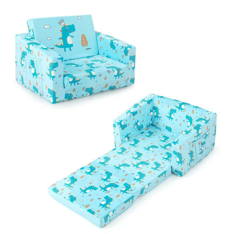 Kids Recliner Sofa Converts to Sleeper Bed for Boys Girls-Blue by DirectDeals