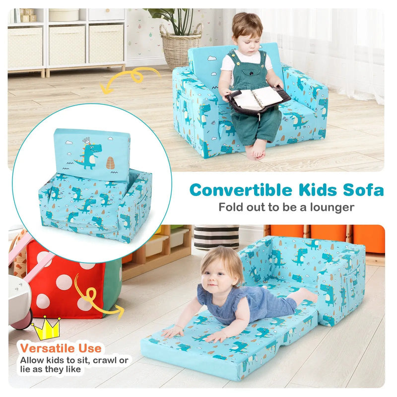 Kids Recliner Sofa Converts to Sleeper Bed for Boys Girls-Blue by DirectDeals