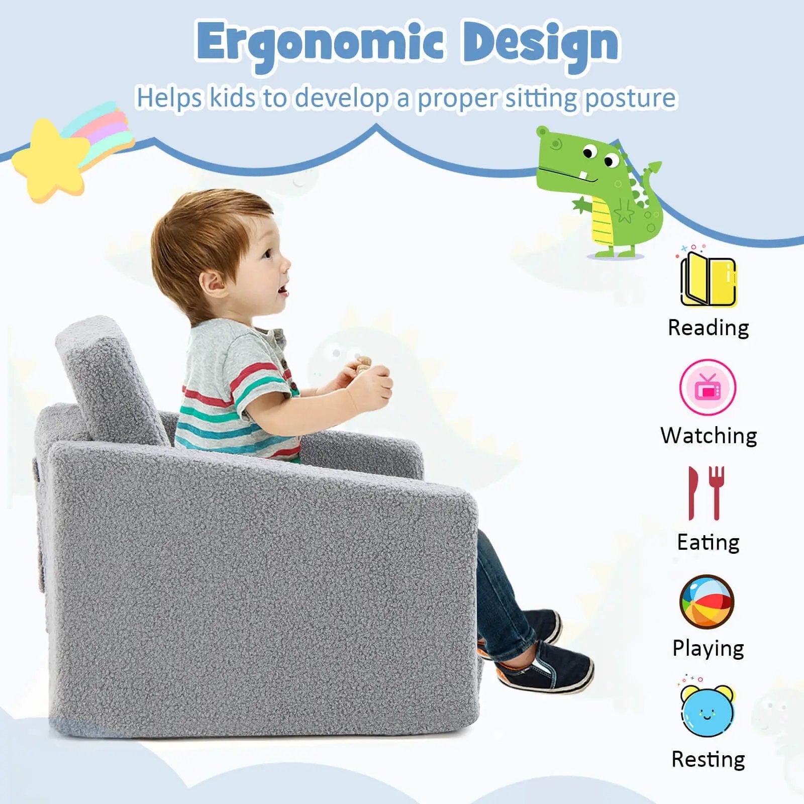 2-in-1 Children’s Convertible Sofa to Lounger-L by DirectDeals