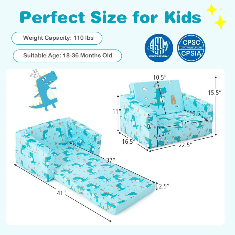 Kids Recliner Sofa Converts to Sleeper Bed for Boys Girls-Blue by DirectDeals