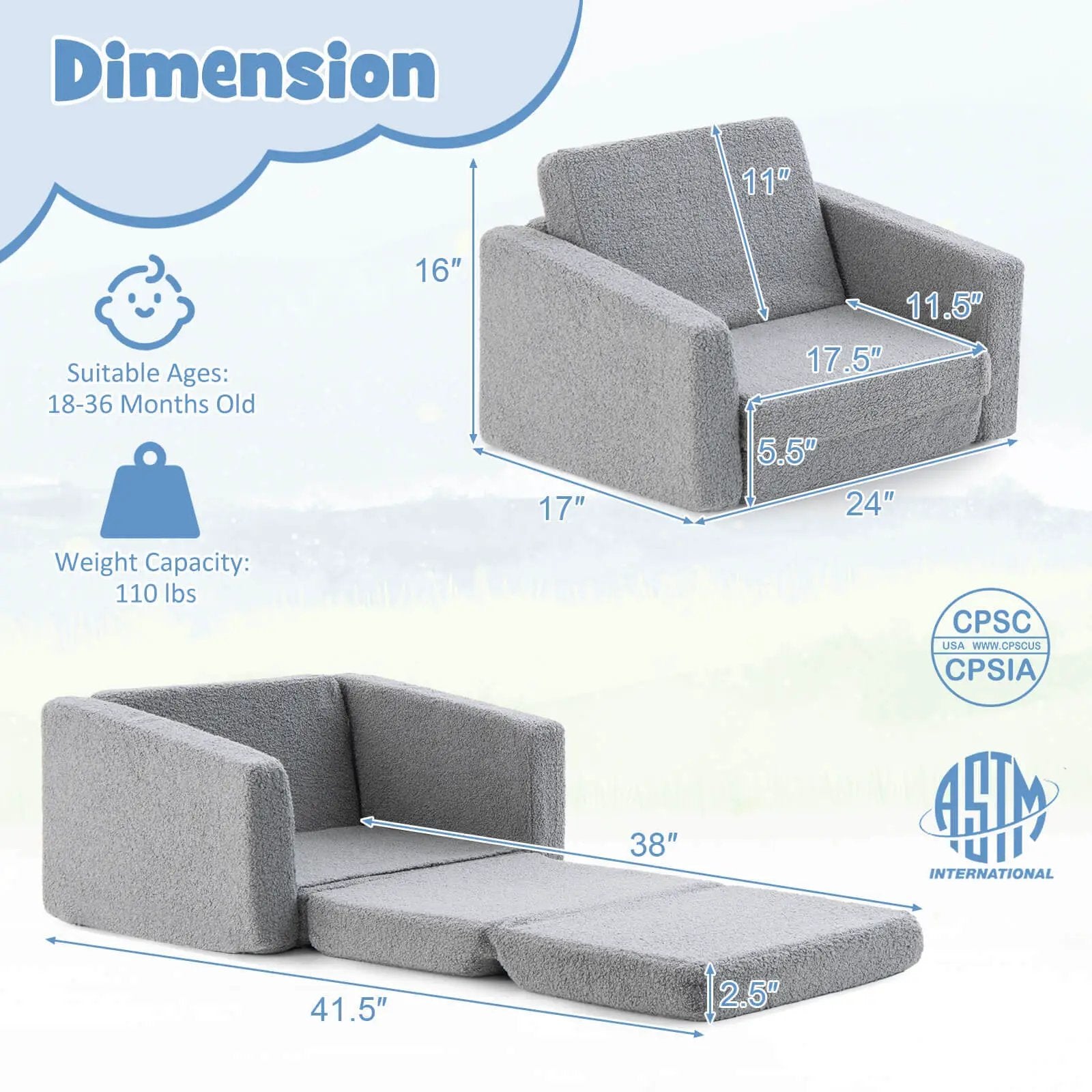 2-in-1 Children’s Convertible Sofa to Lounger-L by DirectDeals