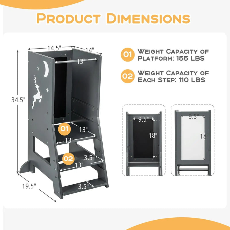 Toddler Kitchen Stool Baby Standing Tower with Chalkboard and Whiteboard by DirectDeals