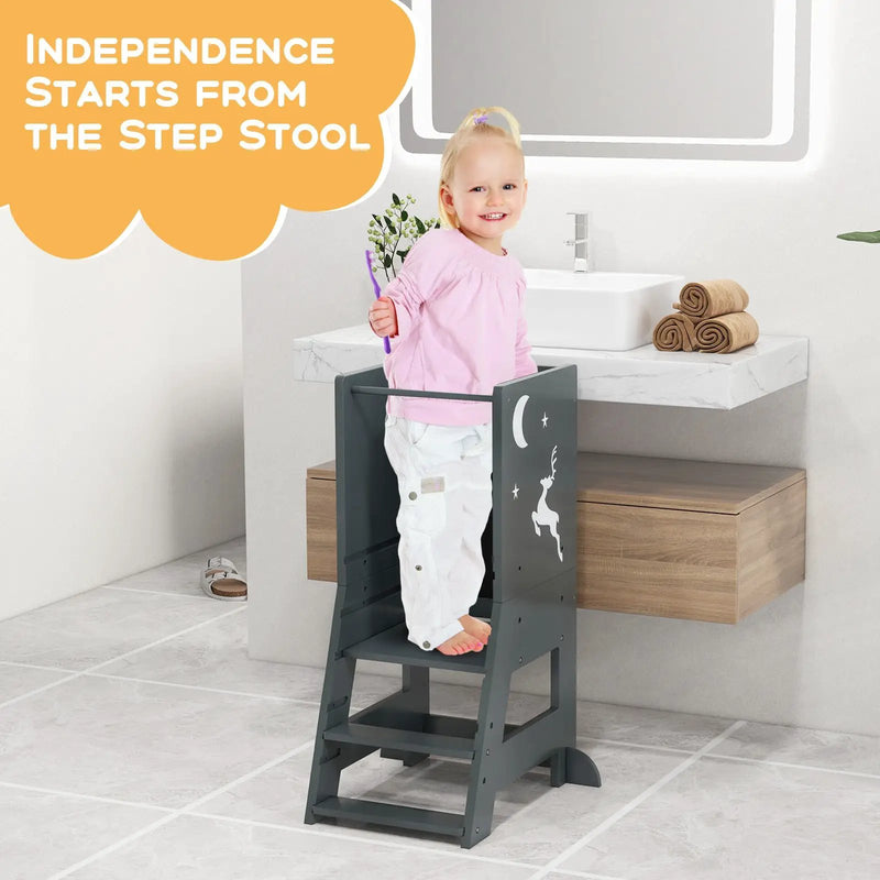 Toddler Kitchen Stool Baby Standing Tower with Chalkboard and Whiteboard by DirectDeals