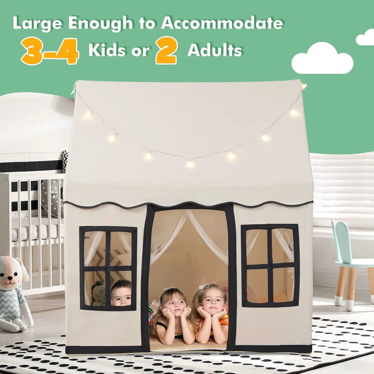 Toddler Large Playhouse with Star String Lights, photo 5 of 9