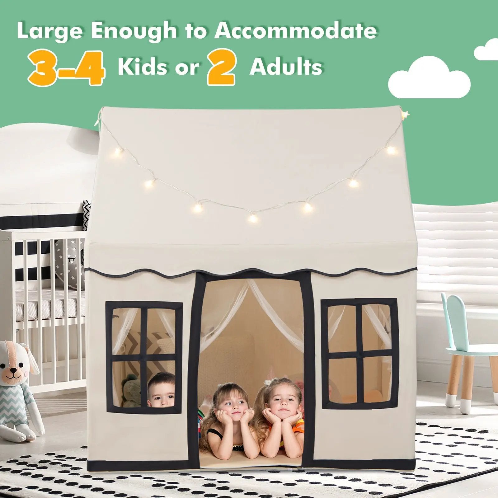 Toddler Large Playhouse with Star String Lights by DirectDeals