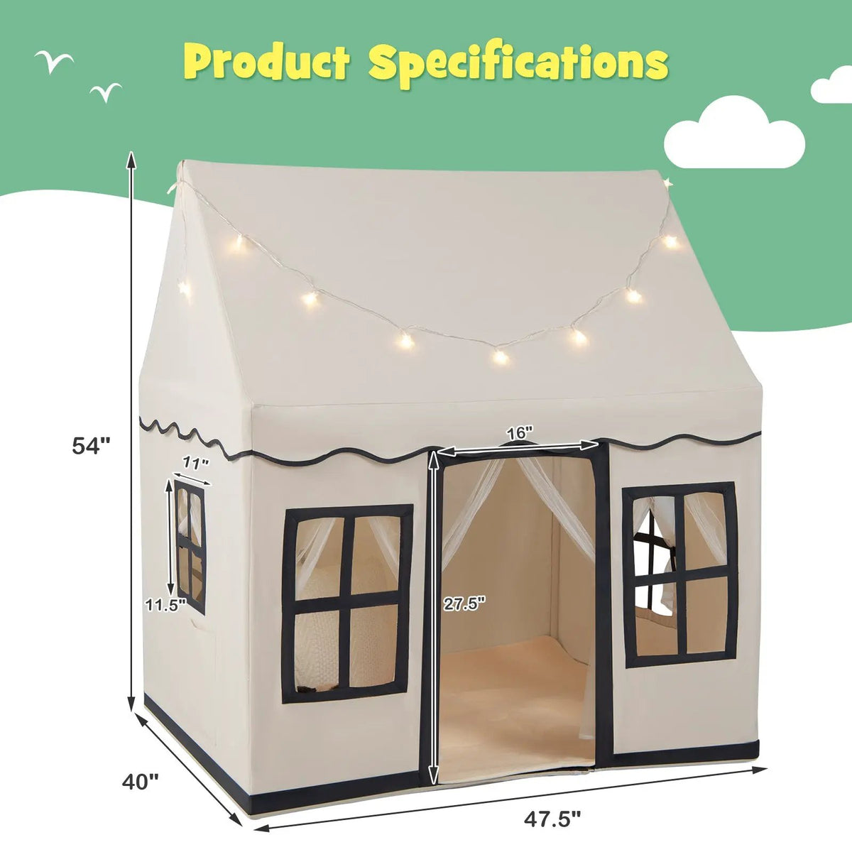 Toddler Large Playhouse with Star String Lights, photo 4 of 9