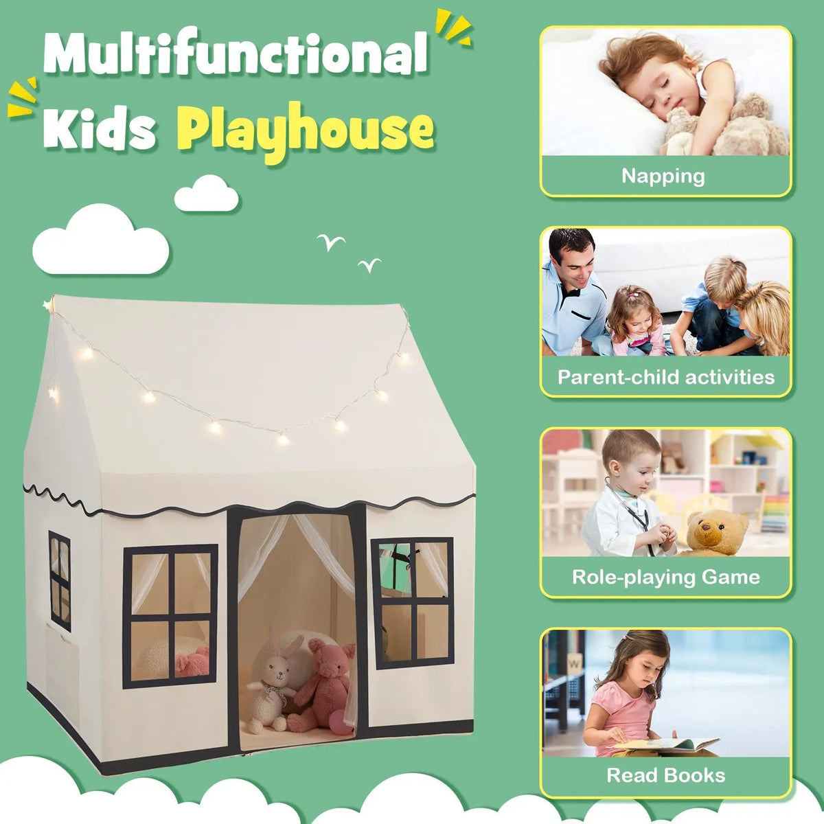 Toddler Large Playhouse with Star String Lights, photo 8 of 9